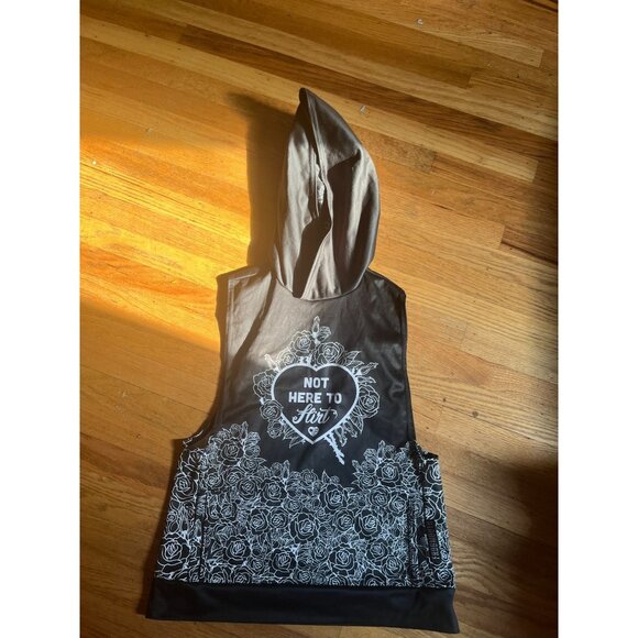 Frogmouth x CIB 'Not Here to Flirt" Sleeveless Hooded Top - Picture 1 of 4